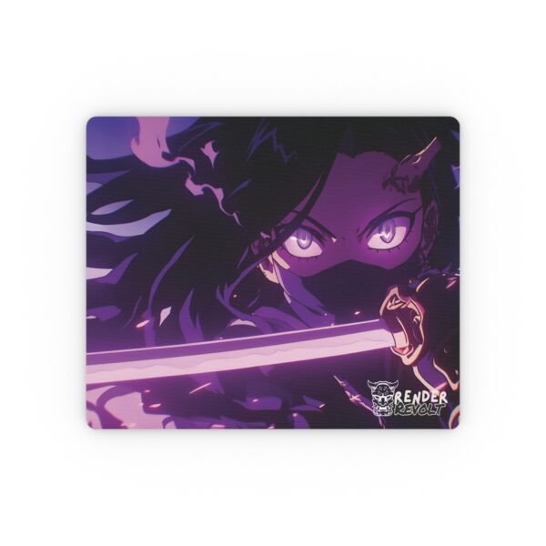 Another angle showcasing the detailed face and background on an anime mouse pad, featuring glowing effects.