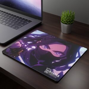 Akira Shadow Ninja Mouse Pad featuring a Close-up of an anime mouse pad with a character’s face, detailed mask, and glowing eyes.