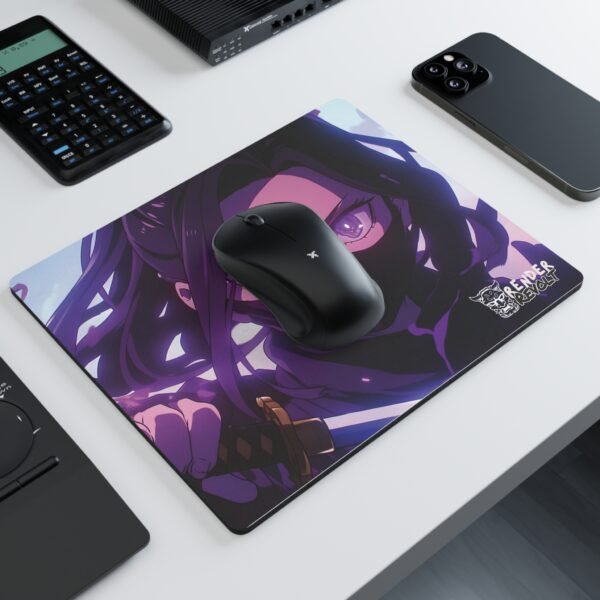 Anime-style mouse pad featuring a character with a mask, highlighted by soft glowing effects.