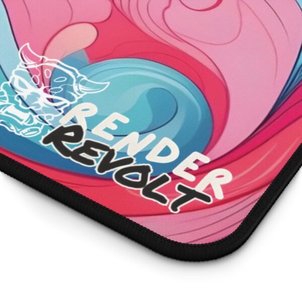 A delicate and artistic desk mat featuring soft pink and blue floral swirls, inspired by falling cherry blossoms. The "Render Revolt" logo is subtly positioned at the bottom right.