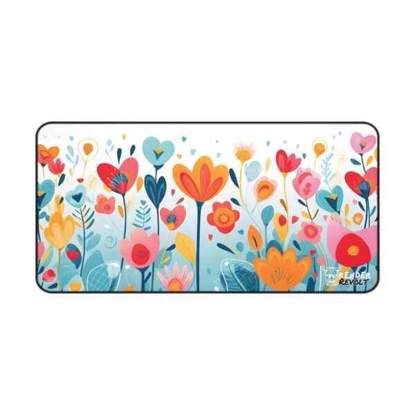 A desk pad laid flat, showcasing an artistic wave and floral pattern with gold and blue tones. The intricate details and smooth surface are fully visible.