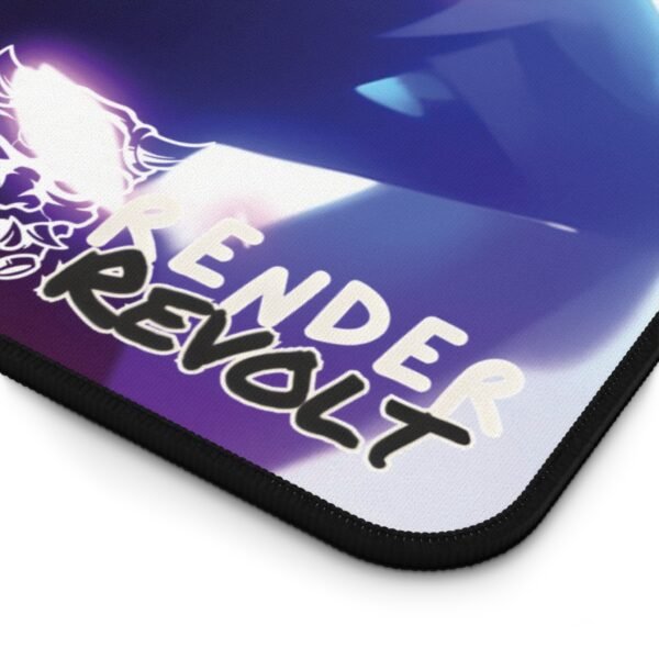 Close-up of Render Revolt’s anime gaming desk mat, showcasing premium stitched edges and a vibrant fantasy design.