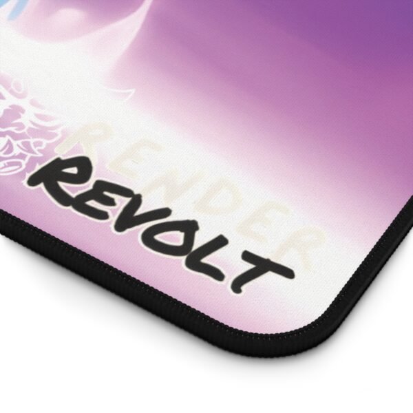 A close-up of the desk mat showing the Render Revolt logo and edge details.