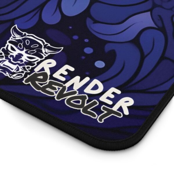 Vibrant floral desk mat with pink, blue, and yellow swirling petals and waves, creating a bright and artistic look. Render Revolt logo in the lower corner.