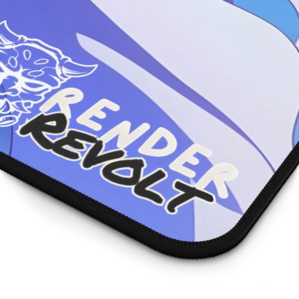 A large anime-themed mouse pad featuring "Akira Shadow," a fierce character with glowing purple eyes, a sinister grin, and an intense expression. The character’s hair flows wildly, and two katanas are strapped to their back. The "Render Revolt" logo is displayed in the corner.