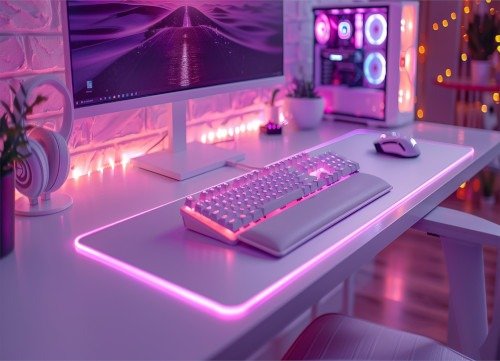 Image of All White Computer Desk Setup on Render Revolt blog post in a pink and white setting